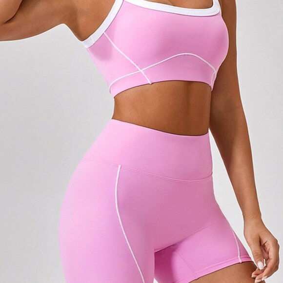 OTOS Sport Athletic Set Crop Top Bra and Shorts High Support Padded Gym Pink L - Picture 5 of 6